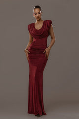 Solid Cowl Neck Ruched Waist Cinch Party Dress
