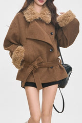 Petite Faux Fur Collar Thick Wool Blend Chic Coat