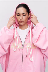 Pink Mid-length Letter Print Hoodie
