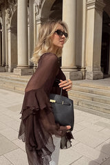 Sheer Ruffle Cape Sleeve Blouse