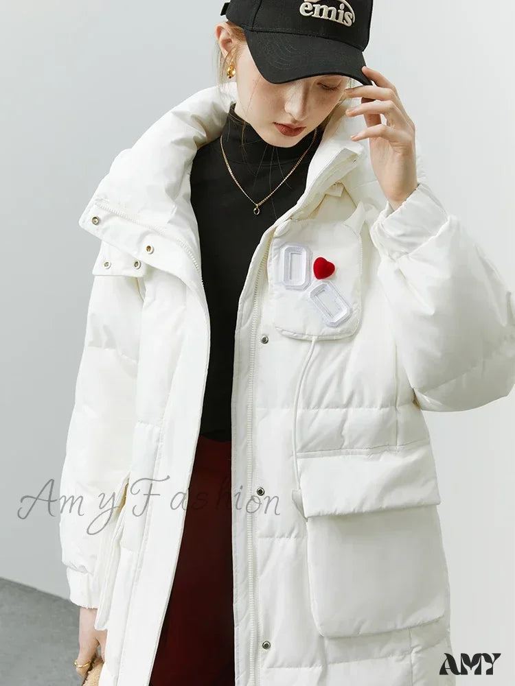 90% White Duck Medium Length Hooded New Winter Coat White / S