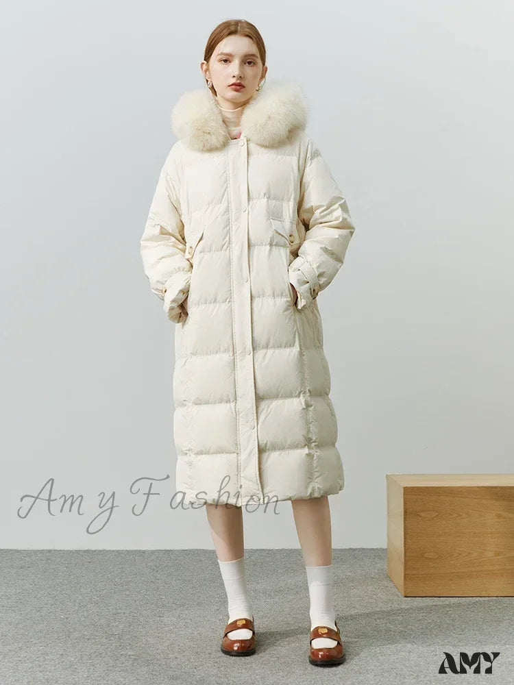 90% White Duck Solid Thick Casual New Winter Coat Beige / S