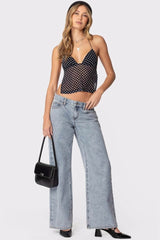 Polka Dot Backless Halter Slim Blouse