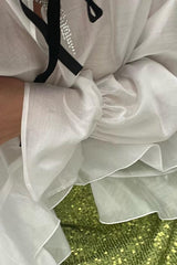 Sheer Bell-Sleeve Stylish Sexy Blouse