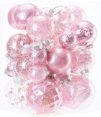 24 Count Shatterproof Clear Plastic Christmas Ball Ornaments with Gold Decorations