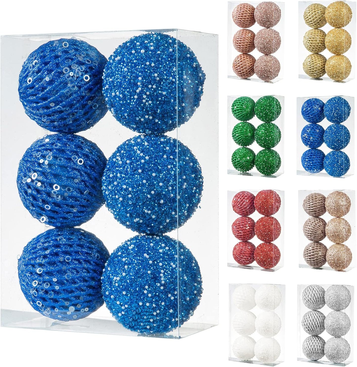 White Glitter Sequin Foam Ball Ornaments - Pack of 12