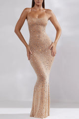 Mesh Rhinestone Cami Maxi Party Dress