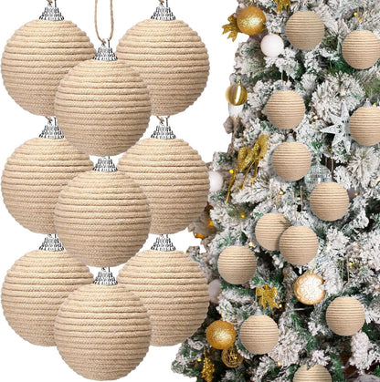 Boho Farmhouse Jute Rope Christmas Ball Ornaments - Set of 9