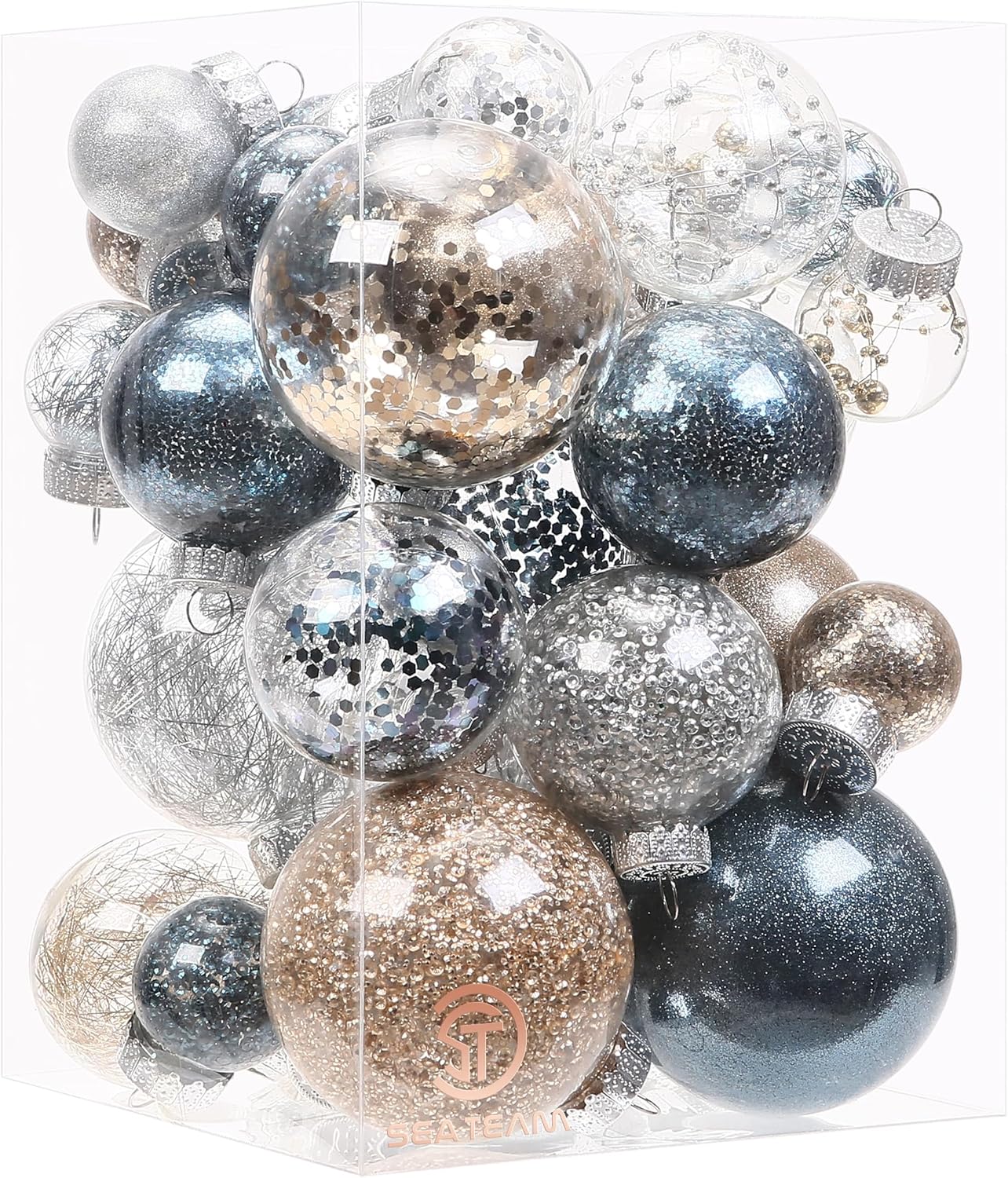 24 Count Shatterproof Clear Plastic Christmas Ball Ornaments with Gold Decorations