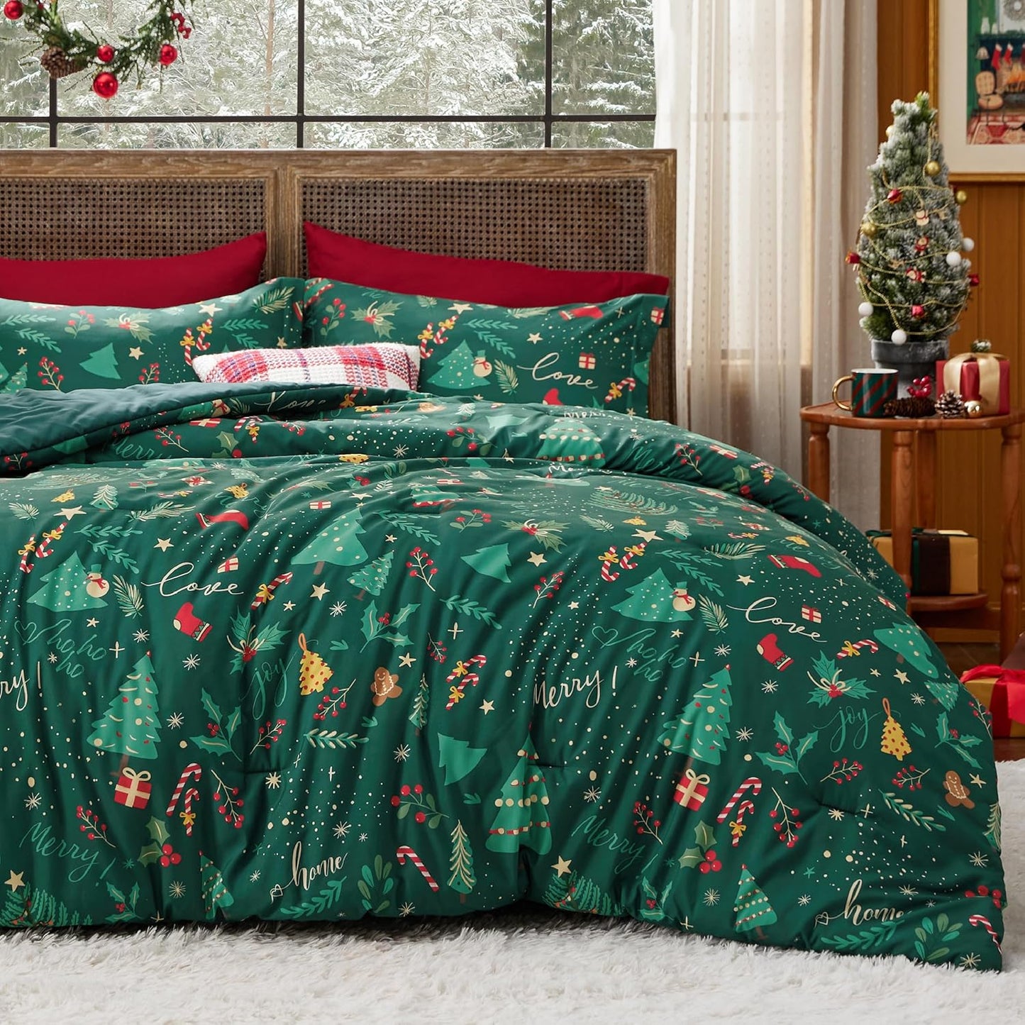 Christmas Comforter Set Queen - Christmas Bedding with Tree, 3 Pieces, 1 Comforter and 2 Pillow Shams