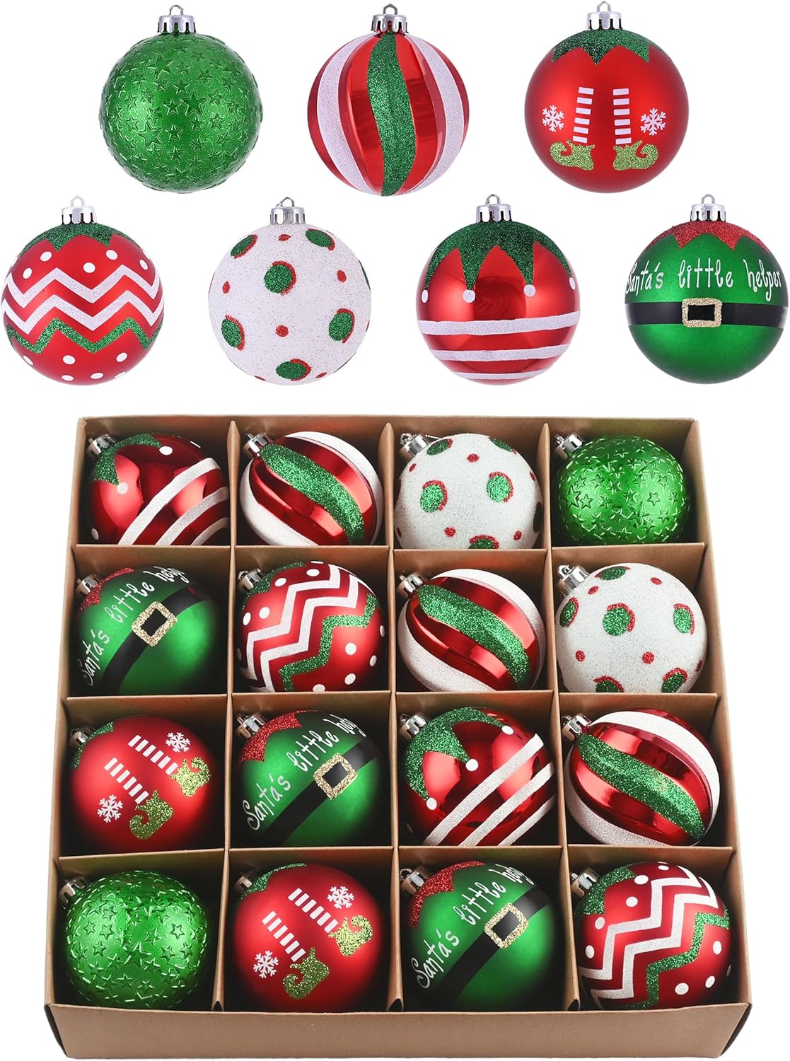 Shatterproof Large Christmas Ball Ornaments Set - 16ct - Elf Red Green White