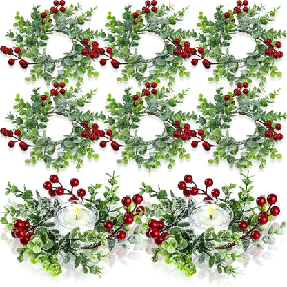 Red Berry Candle Rings Garland - 12 Piece Set