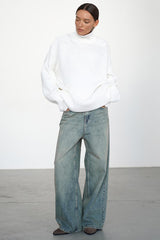 Solid High Neck Slouchy Slim-Fit Knit Sweater