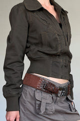 Zip Slimming Waist-Defined Cargo Jacket