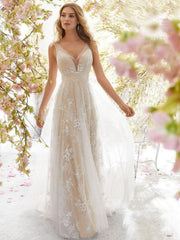V-neck sleeveless Lace Wedding Dress