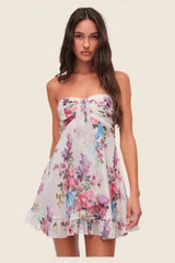 Elegant Chiffon Ruffle Tube Top Waist Floral Dress