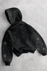 Rhinestone Embroidered Zip Up Hoodie