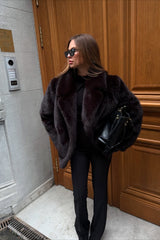 Faux Fox Fur Wide Collar Fashionable Plush Winter Coat