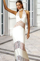 See-Through Lace Halter V-Neck Backless Party Dress