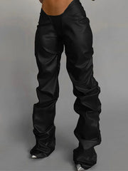 Stacked Faux Leather Low Waist Pant