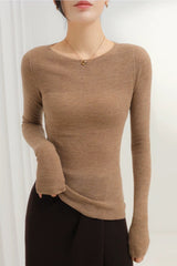 Chic White Boat Neck Fine Wool Long Sleeve Base Layer