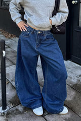Vintage Relaxed Curved Wide Leg Dark Blue Jeans