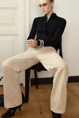 Two - Way Zipper Stand Collar Slim Long Sleeve Thermal Knit Cardigan