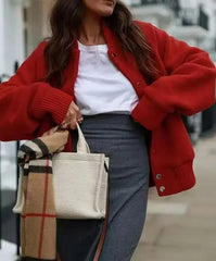 Red O-Neck Single Breasted Coat