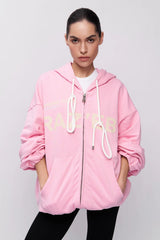 Pink Mid-length Letter Print Hoodie