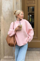 Sweet Pink Crew Neck Pullover Knit Sweater