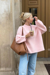 Sweet Pink Crew Neck Pullover Knit Sweater