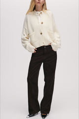 Solid Crew Neck Loose Cardigan