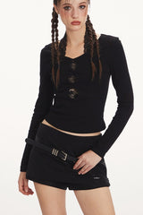 Romantic Lace Halter V-Neck Cutout Long Sleeve Base Layer