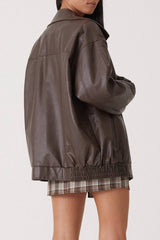 PU Leather Moto Oversized Collar Jacket