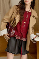 Plaid Patchwork O Neck Christmas Cardigan