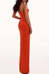 High-End Strapless Backless Ruched Slit Party Dress