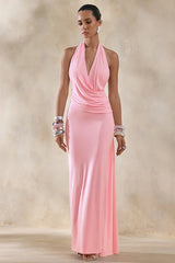 Asym Halter Backless Draped Party Dress