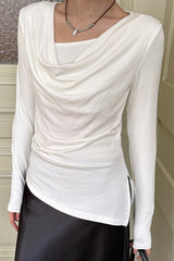 Elegant Slouchy Neck Asymmetrical Slim Base Layer