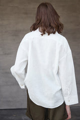 Linen Solid Button Down Blouse