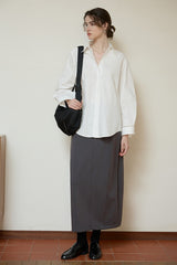 White High-Density Cotton Long-Sleeve Collared Blouse