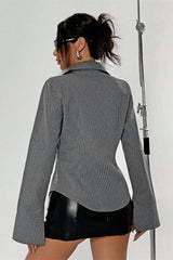 Striped Buttoned Long-Sleeve Blouse