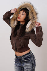 Detachable Fur Collar Short Hooded Coat Hoodie