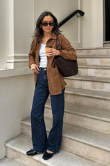 Maillard Brown Suede Loose Collared Jacket