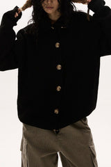 Button Collar Retro Slouchy Knit Cardigan