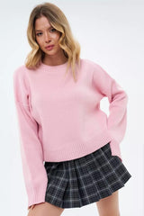 Solid Crewneck Loose Knit Sweater