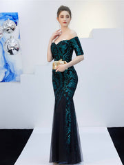 Elegant off shoulder fishtail long evening dress