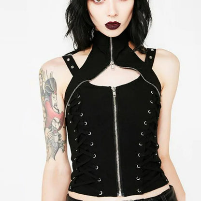 Streetwear Sexy High Rave Gothic Waist Crop Bandage Top Dark Harajuku