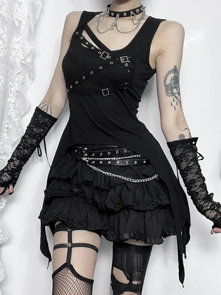 Bandage Cyber Crop Alt Top Eyelet Gothic Goth Y2K