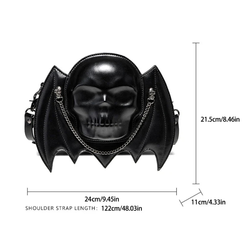 Gothic Alternative Bat Metal Shoulder Wing Chain Skull Shaped Fashion Bag