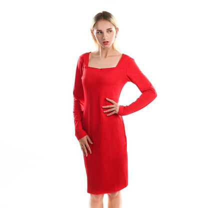 Amy Fashion - Casual Solid Color Long-sleeved Velvet Dress